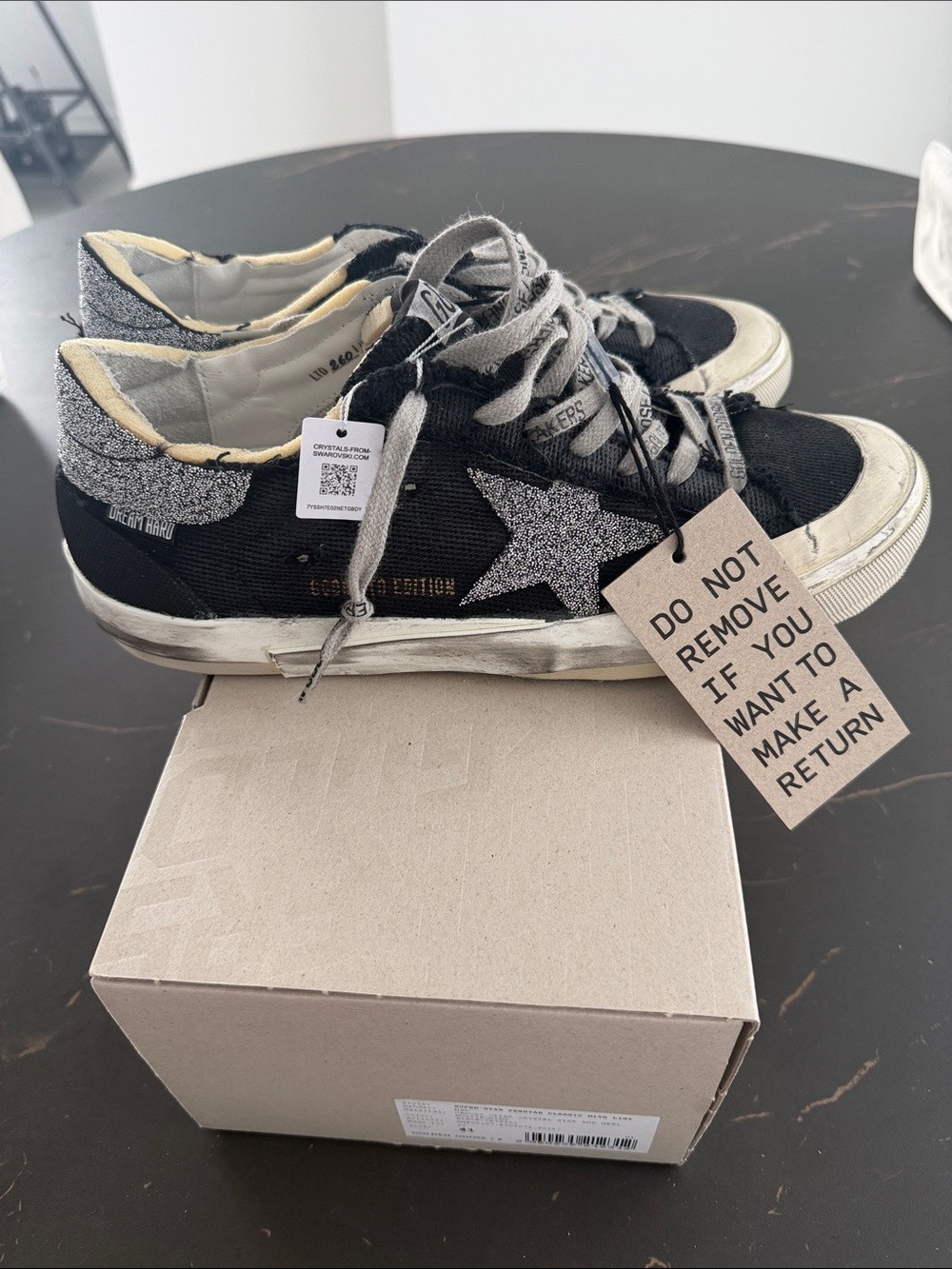 Golden Goose Kids Black Sneakers with Silver Glitter Star